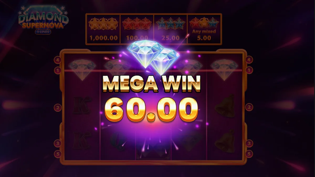 Interface do jogo Diamond Supernova com brilho cósmico e símbolos clássicos